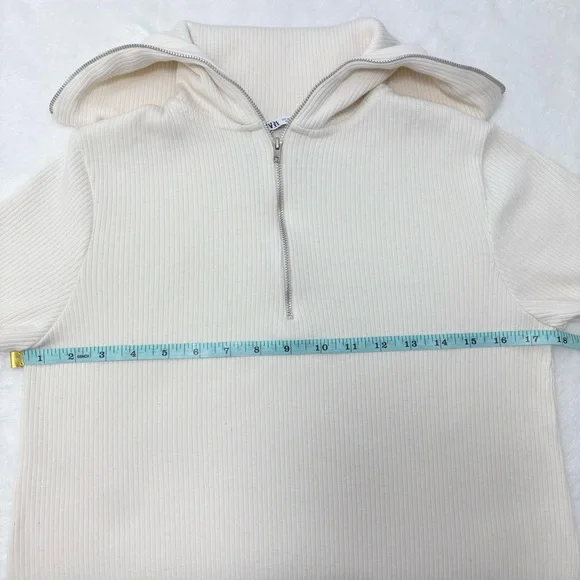 ZARA Sweater Dress Ivory Short Sleeves Quarter Zip Ribbed Knit Size Size M - Picture 5 of 11
